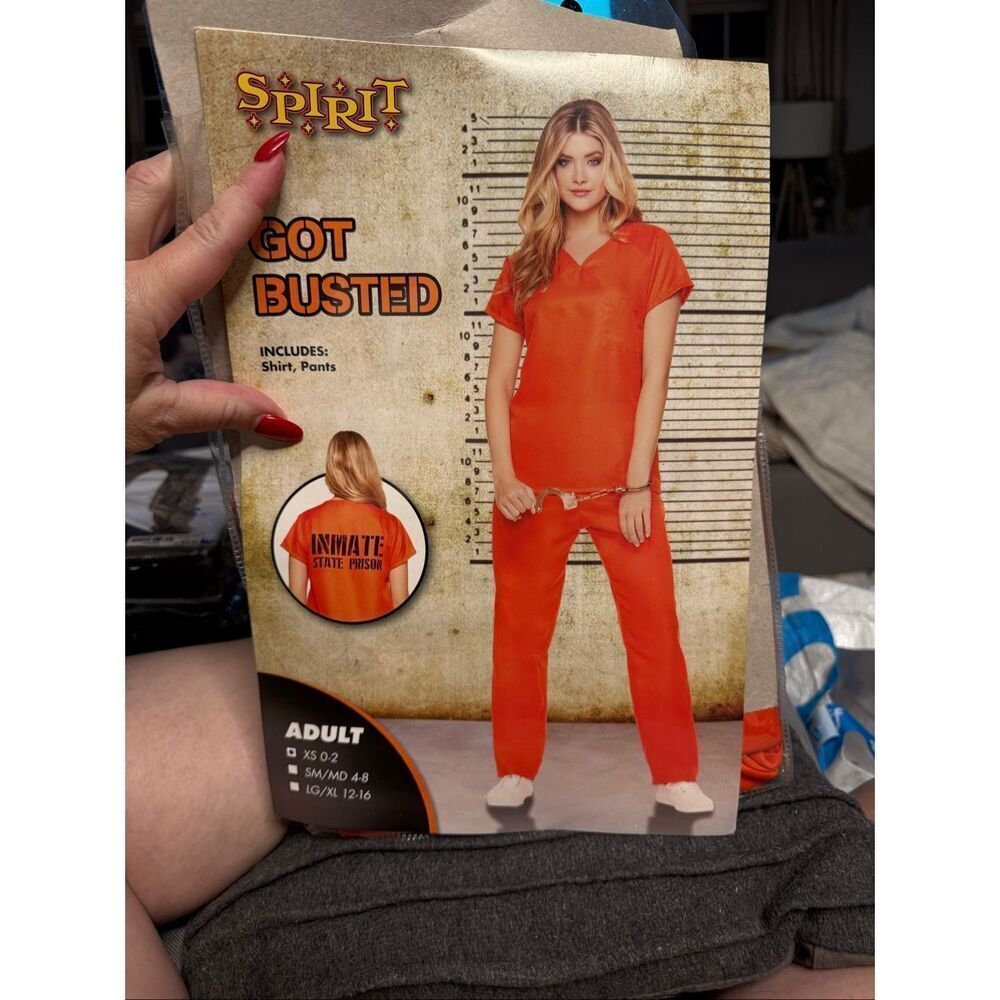 Spirit Halloween Got Busted Ladies Inmate Prisoner Costume sz XS EUC